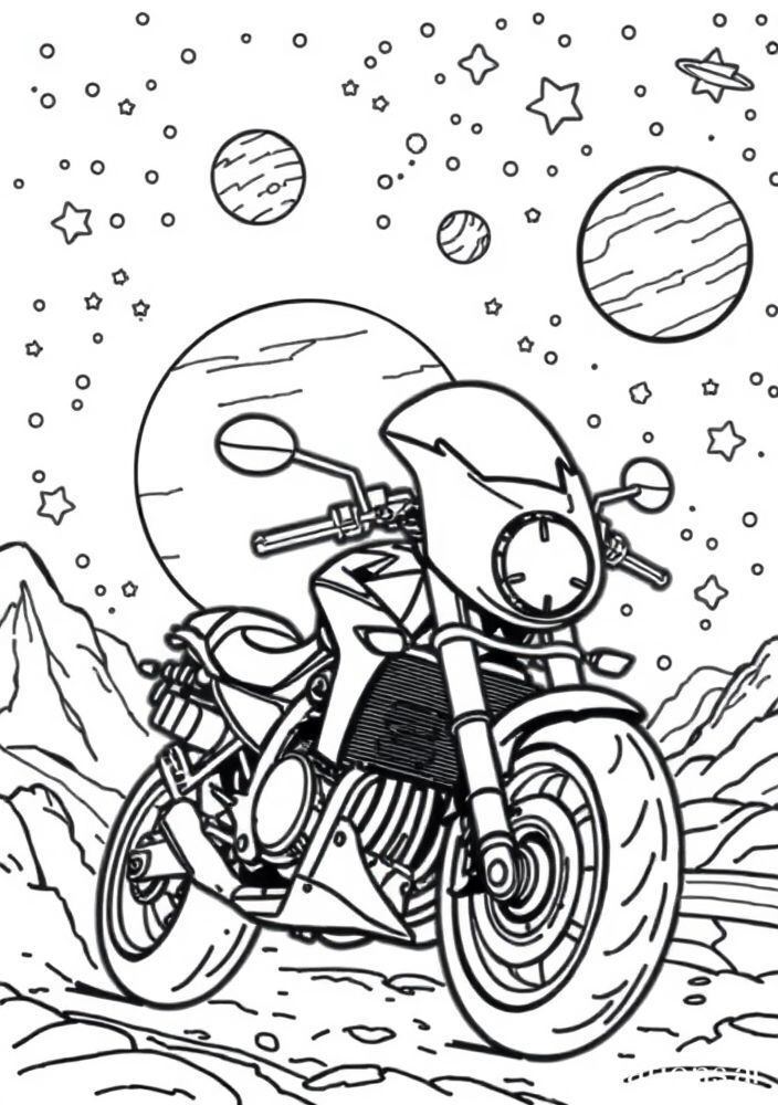 Desenho de Mota em uma Aventura Espacial para colorir