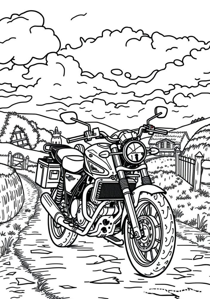 Desenho de Mota na Estrada do Campo para colorir