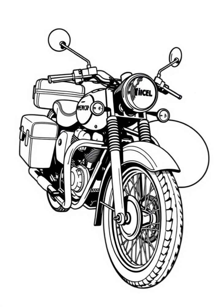 Desenho de Moto Retrô com Sidecar para colorir