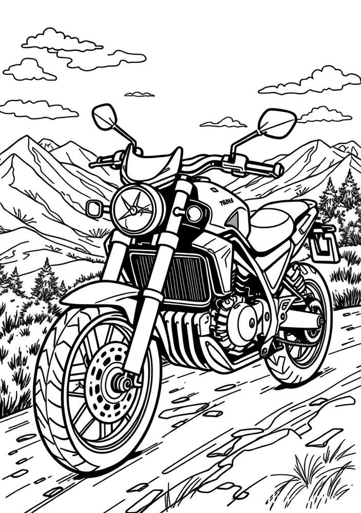 Desenho de Moto em Uma Aventura para colorir