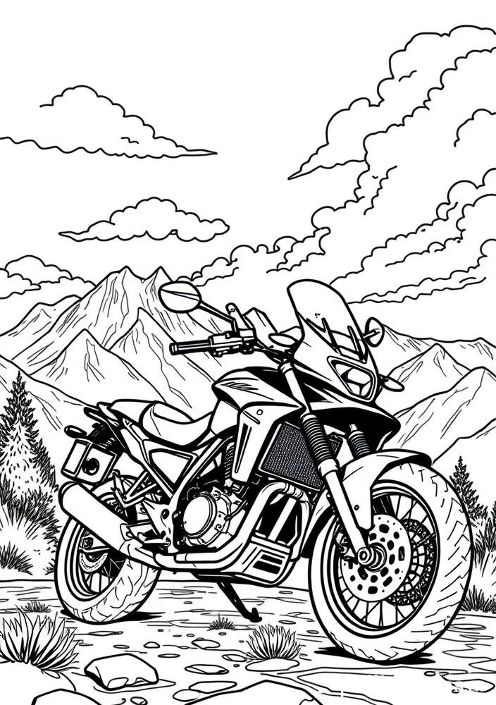 Desenho de Moto em um Ato de Aventura para colorir