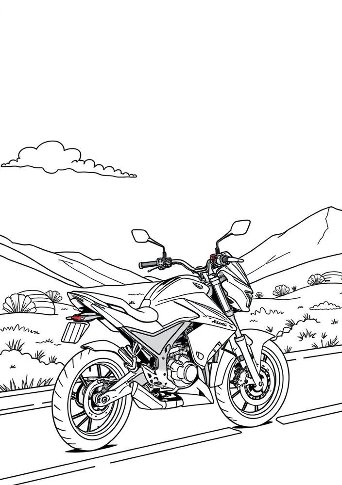 Desenho de Moto na Estrada para colorir