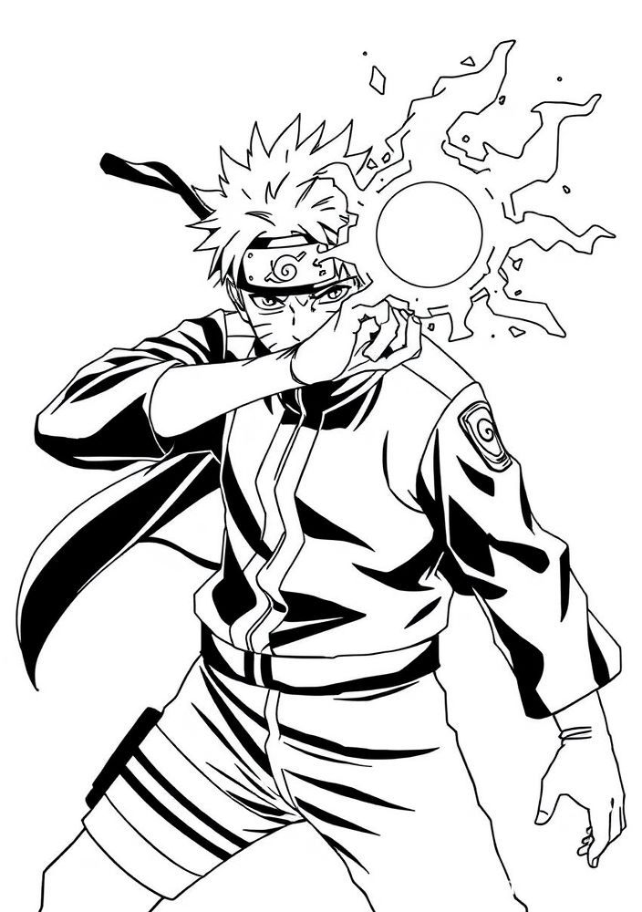 Desenho de Naruto com Rasengan para colorir