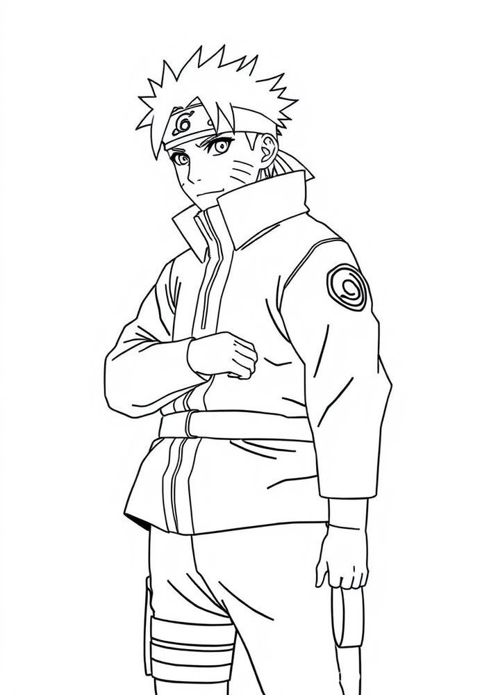 Desenho de Naruto com sua roupa clássica para colorir