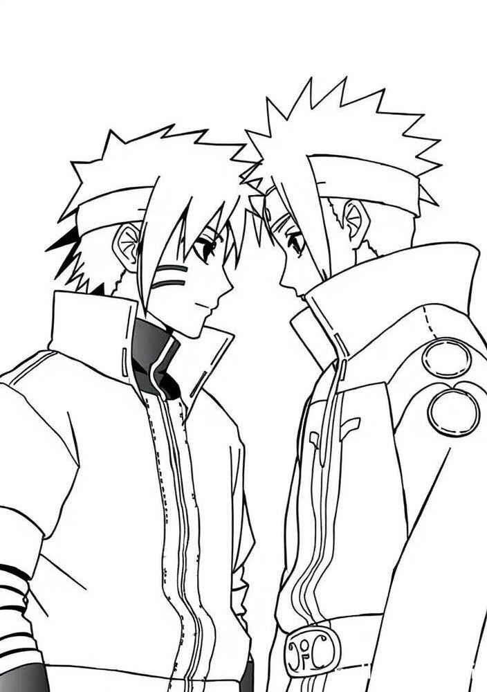 Desenho de Naruto e Sasuke como amigos para colorir