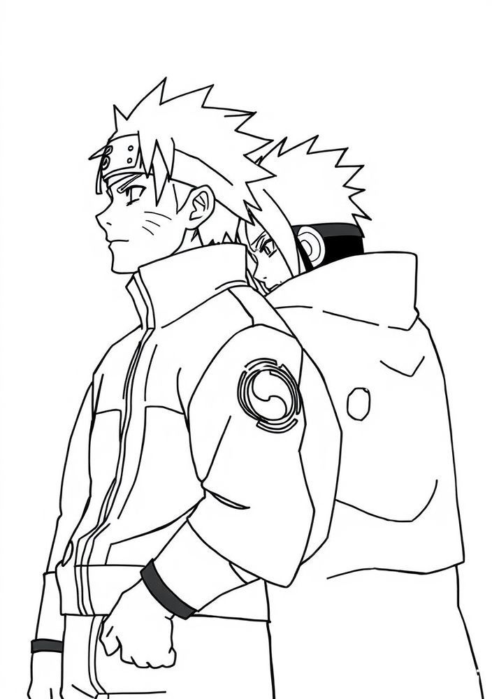 Desenho de Naruto e Sasuke juntos para colorir