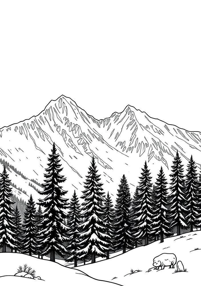 Desenho de Neve nas Montanhas para Colorir