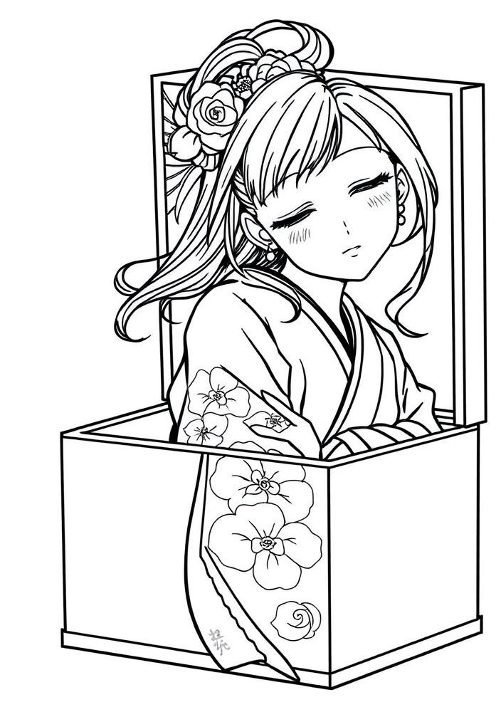 Desenho de Nezuko Kamado em sua caixa para colorir