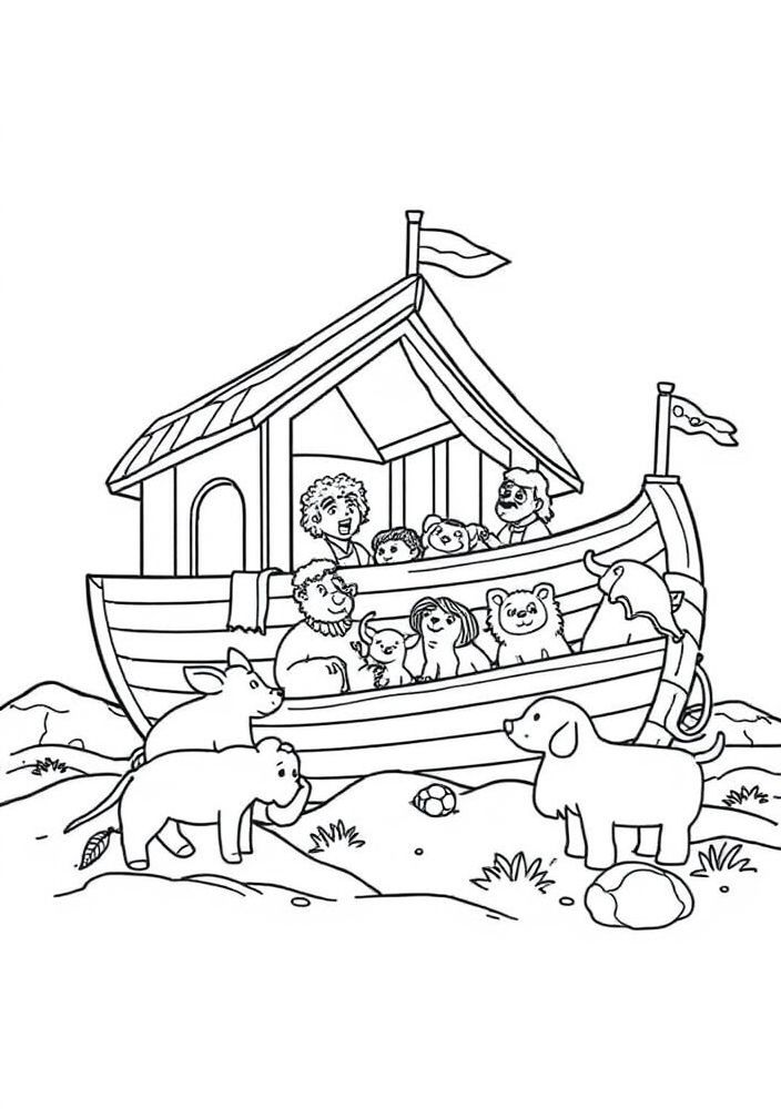 Desenho de Noé e a Arca para colorir