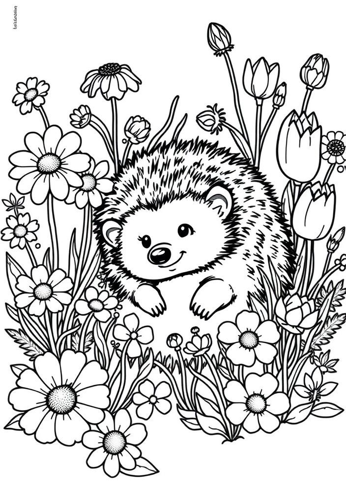 Desenho de Ouriço no Jardim para colorir