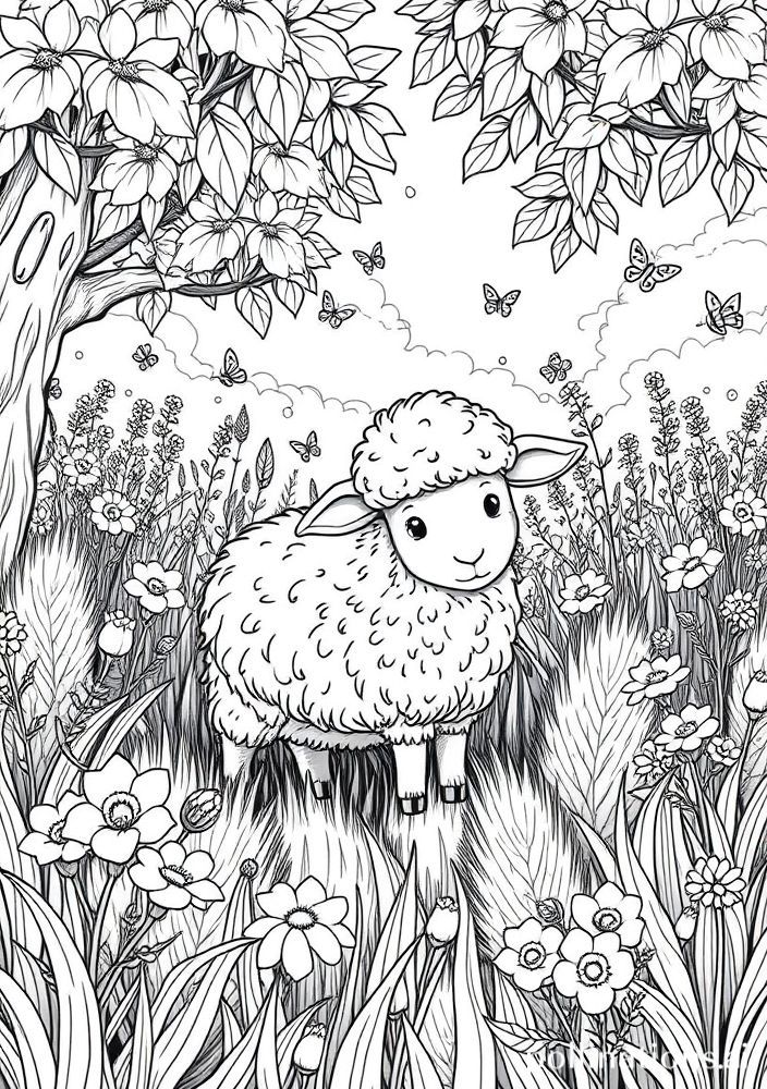 Desenho de Ovelha no Jardim para colorir