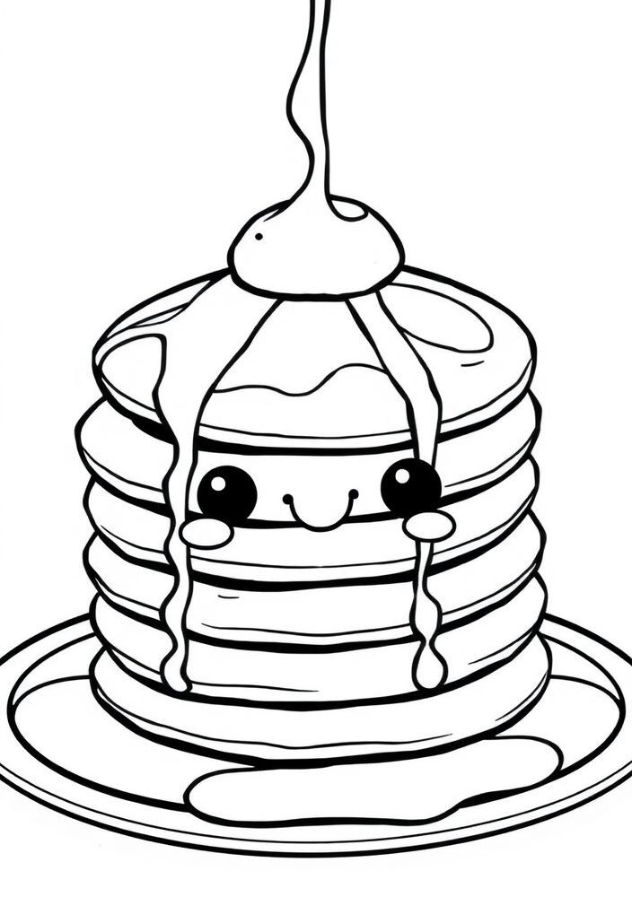 Desenho de Pancakes Kawaii para colorir