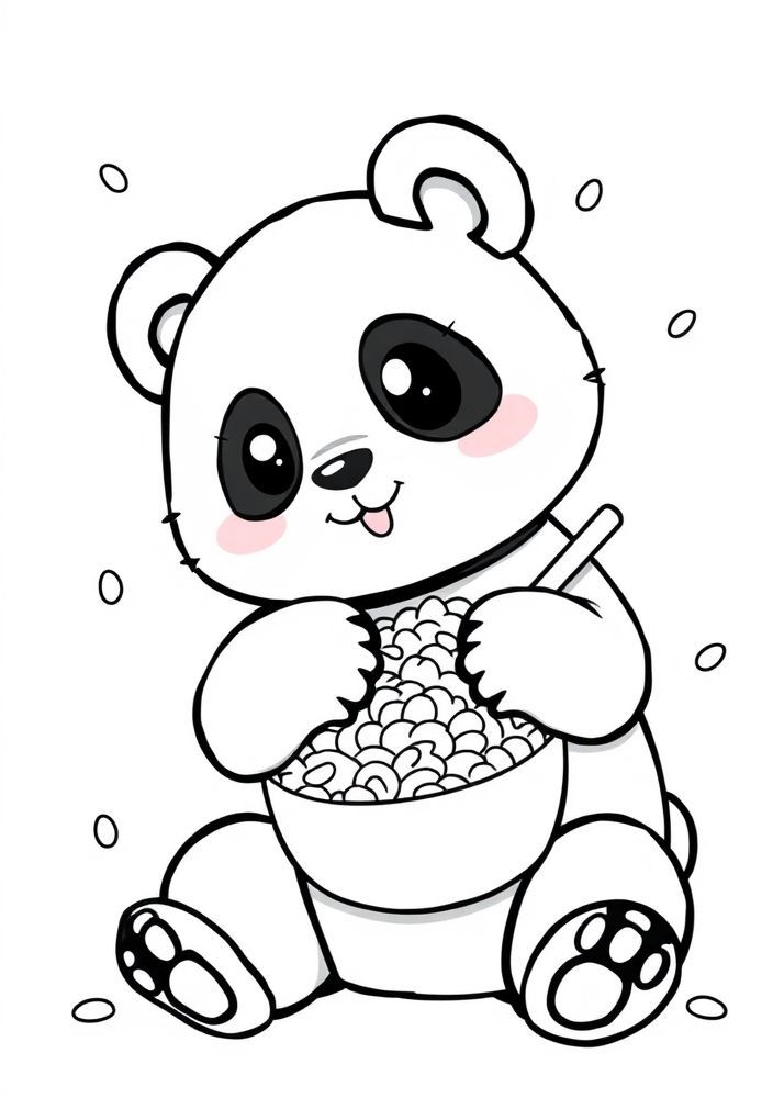 Desenho de Panda Kawaii com Bolinhas de Arroz para colorir