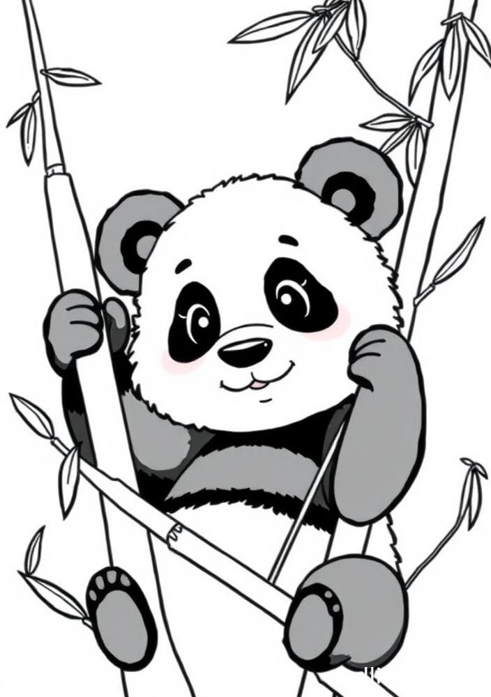 Desenho de Panda com Bambu para Colorir