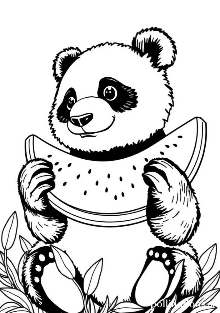 Desenho de Panda com Melancia para Colorir