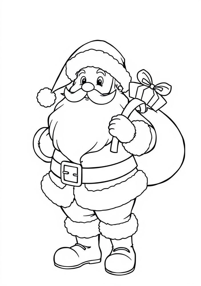 Desenho de Papai Noel com saco de presentes para colorir