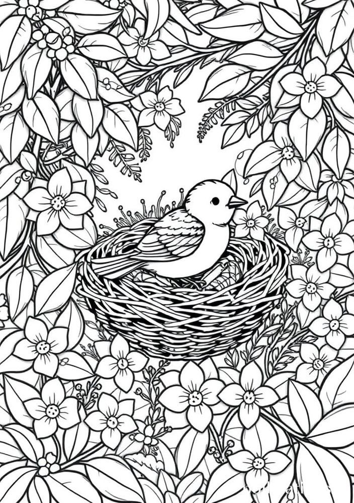 Desenho de Passarinho em Ninho para colorir