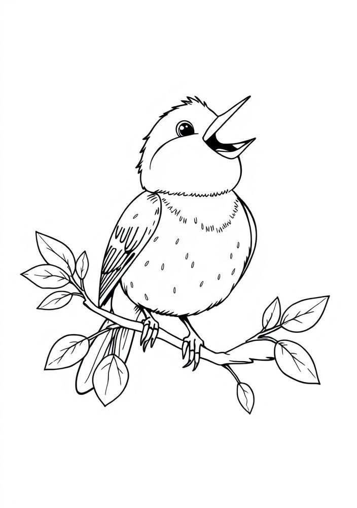 Desenho de Pássaro Cantando no Jardim para colorir