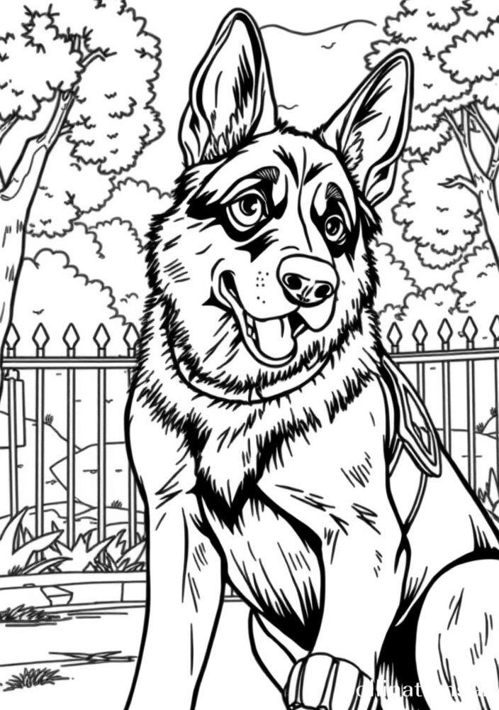 Desenho de Pastor Alemão Patrulhando para colorir