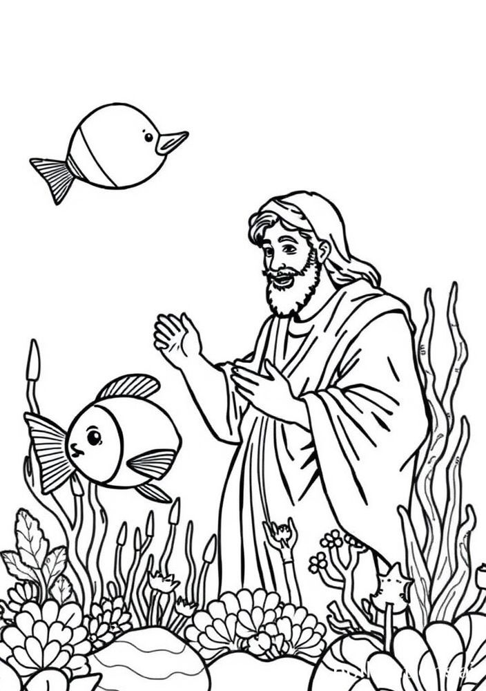 Desenho de Pedro e os Peixes para colorir