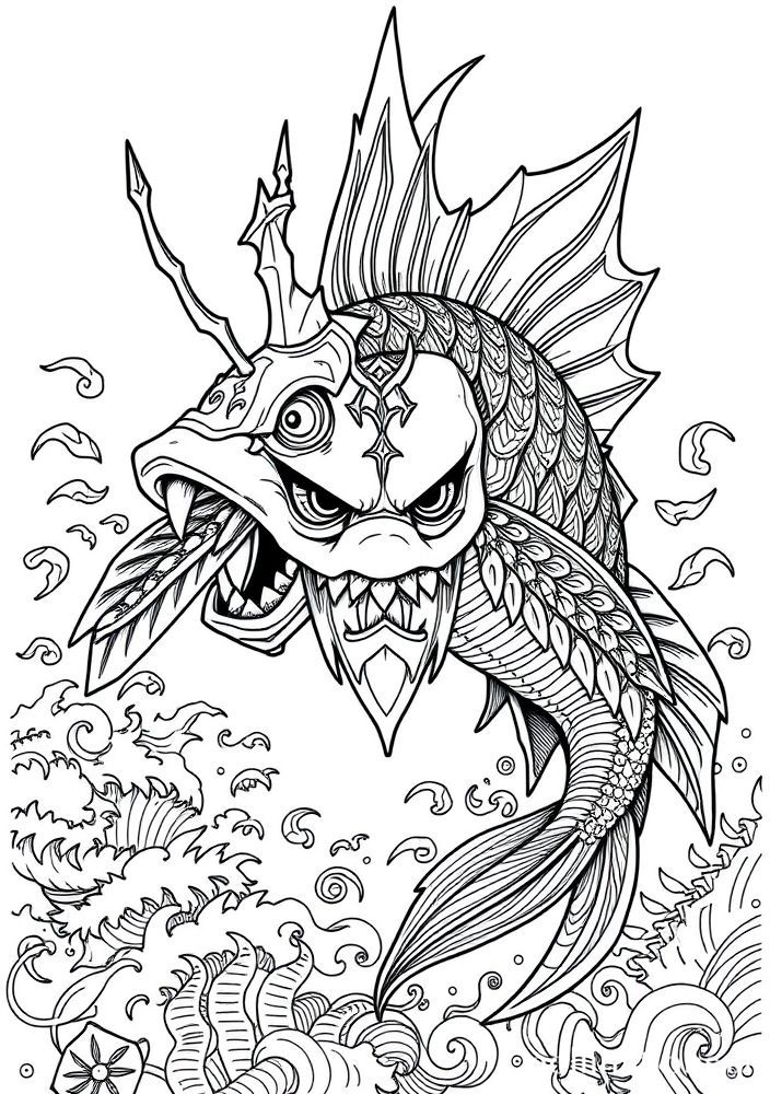 Desenho de Peixe Guerreiro para colorir