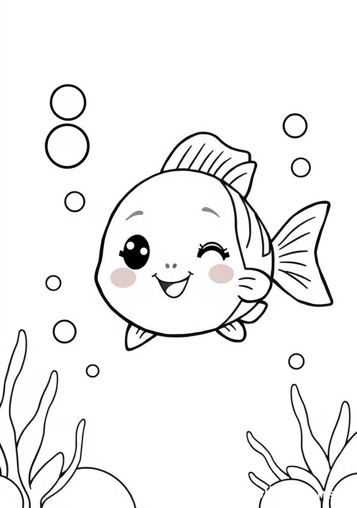 Desenho de Peixe Kawaii para Colorir