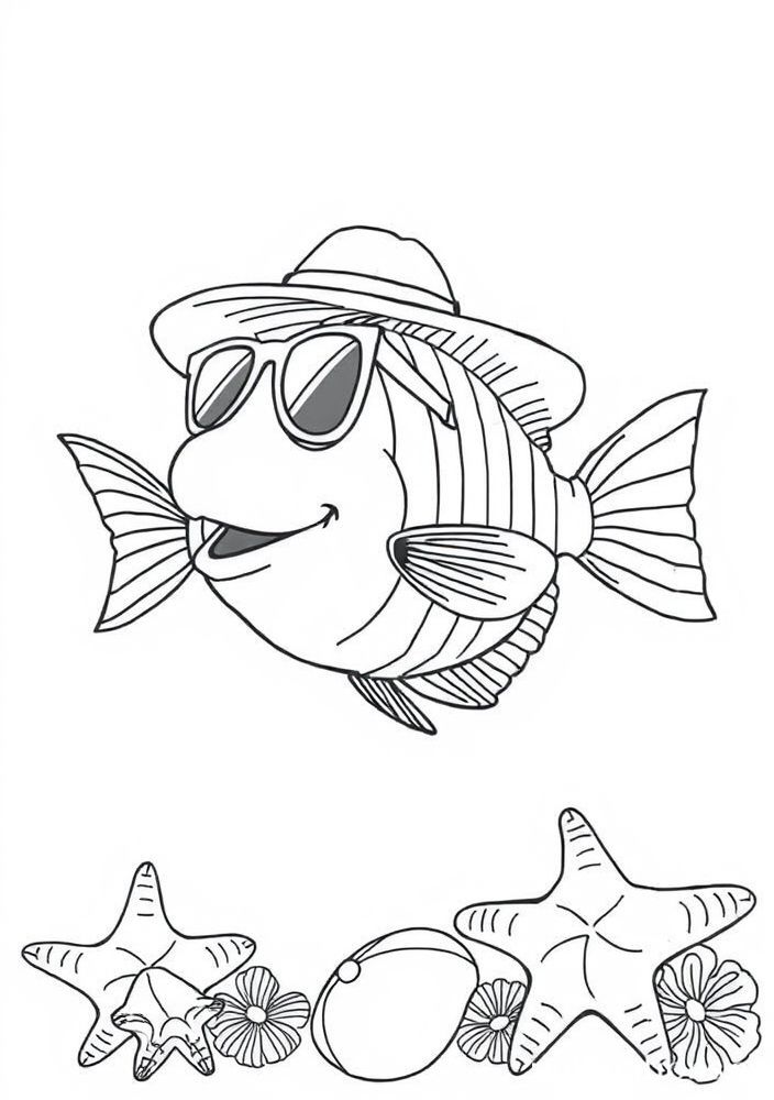 Desenho de Peixe com Cursores Praianos para colorir