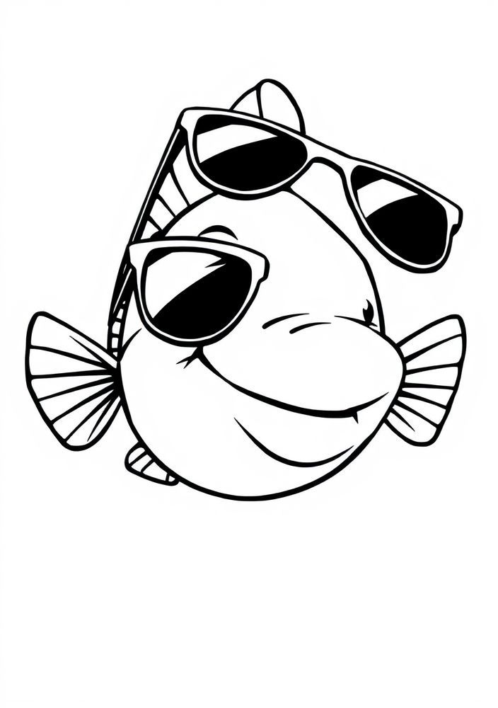 Desenho de Peixe com Óculos de Sol para colorir