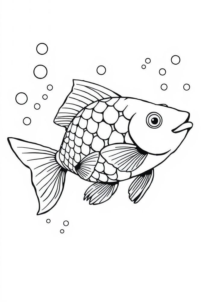 Desenho de Peixe e Bolhas para colorir
