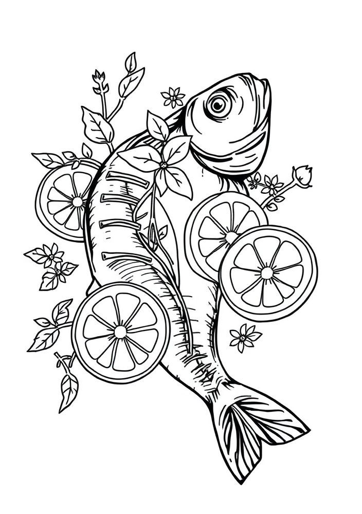 Desenho de Peixe grelhado para colorir