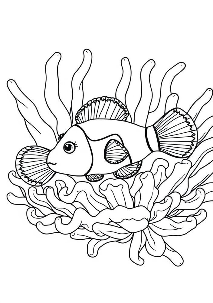 Desenho de Peixe-palhaço com Anêmonas para colorir
