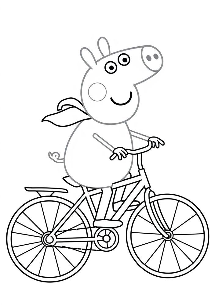 Desenho de Peppa Pig andando de bicicleta para colorir