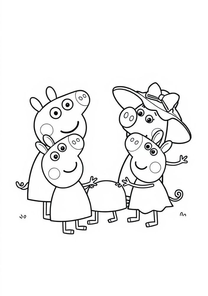 Desenho de Peppa Pig e seus amigos para colorir