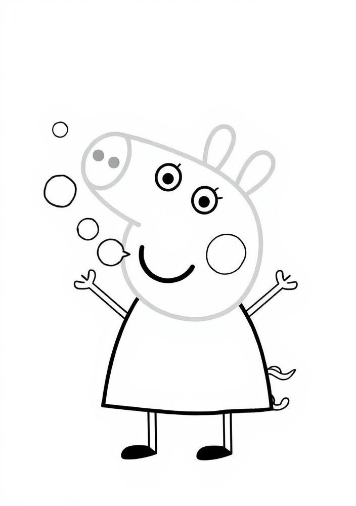Desenho de Peppa Pig fazendo bolhas de sabão para colorir