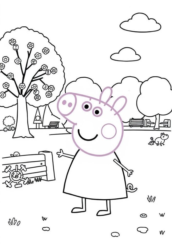 Desenho de Peppa Pig no parque para colorir