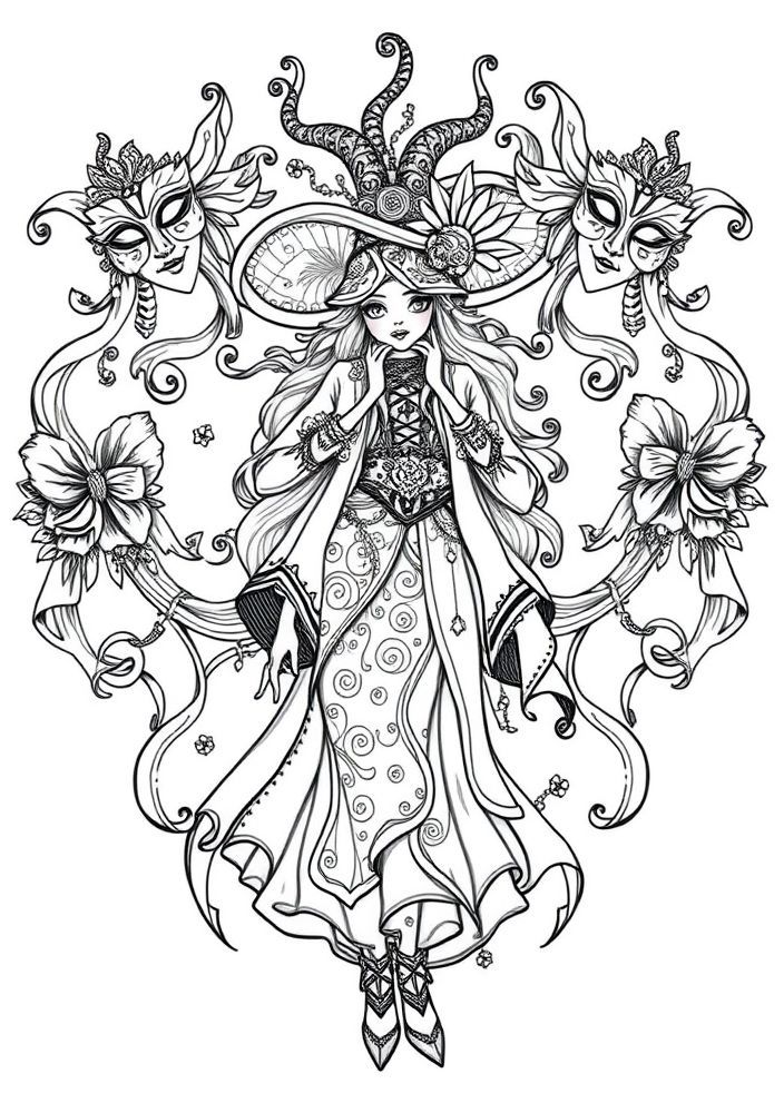 Desenho de Personagem Místico de Carnaval para colorir