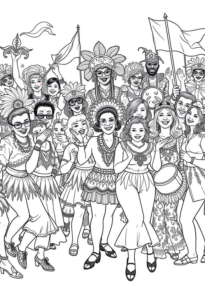 Desenho de Pessoas Celebrando o Carnaval para colorir
