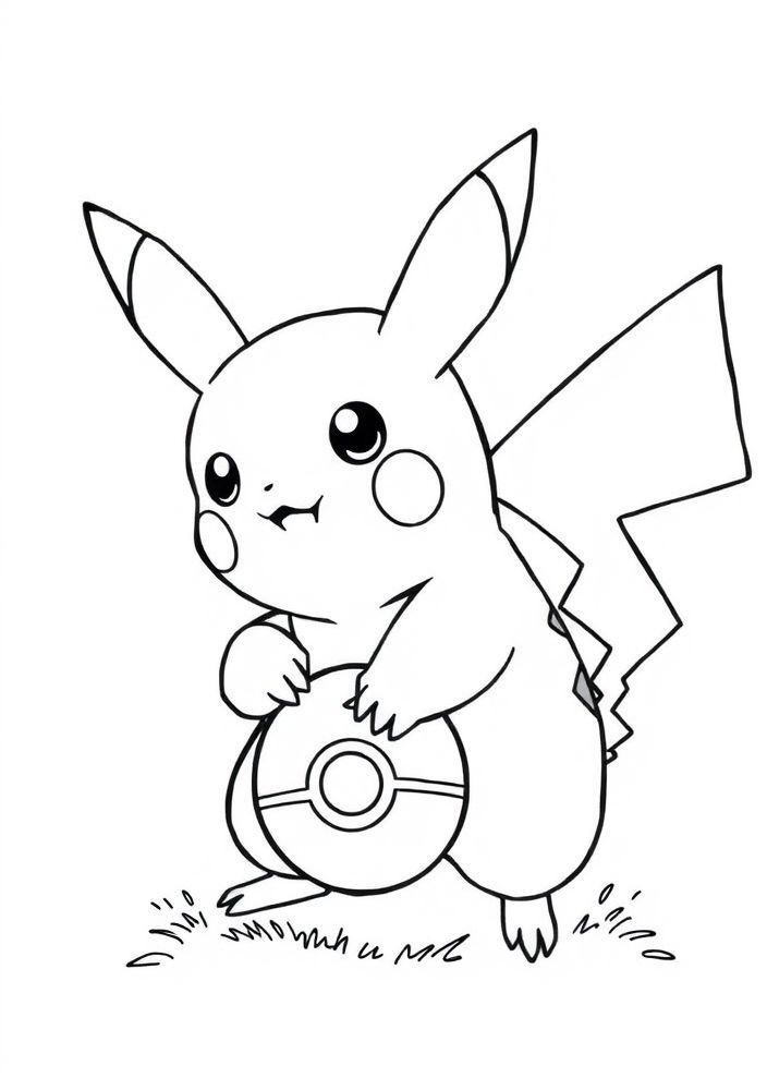 Desenho de Pikachu brincando com uma bola para colorir
