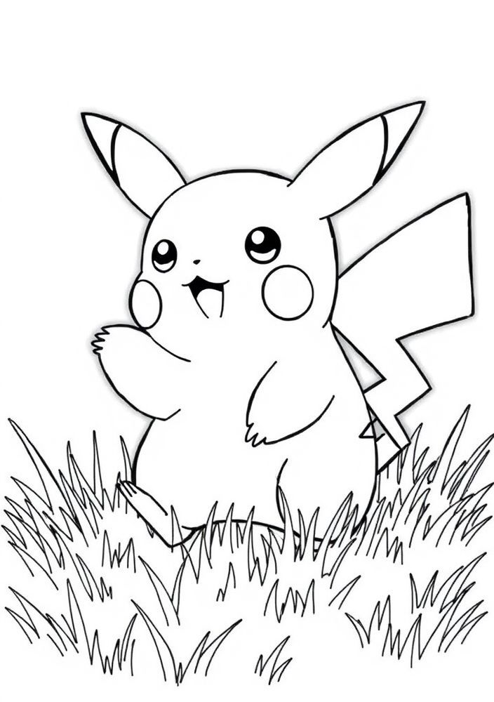 Desenho de Pikachu brincando na grama para colorir