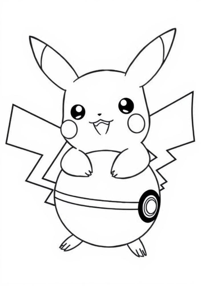 Desenho de Pikachu com a Pokébola para colorir
