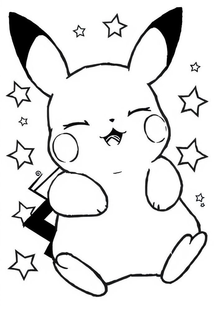 Desenho de Pikachu dormindo com estrelas para colorir