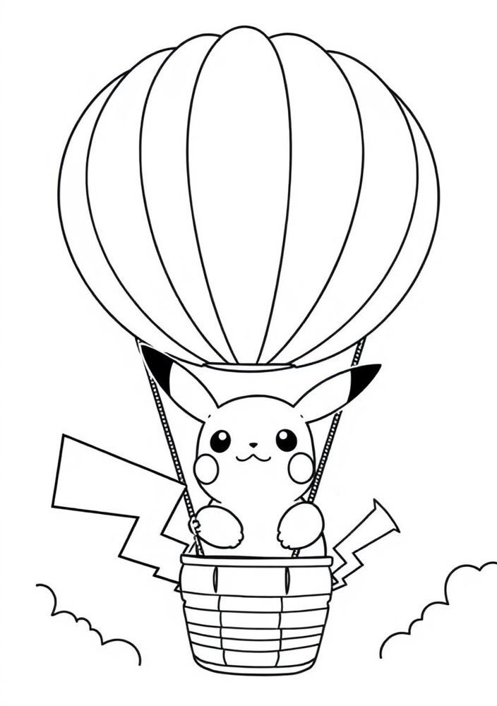 Desenho de Pikachu em um balão de ar quente para colorir