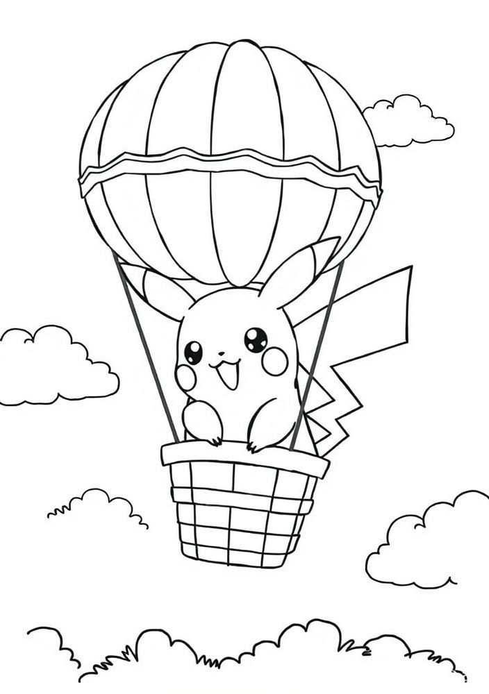 Desenho de Pikachu em um balão de ar quente para colorir