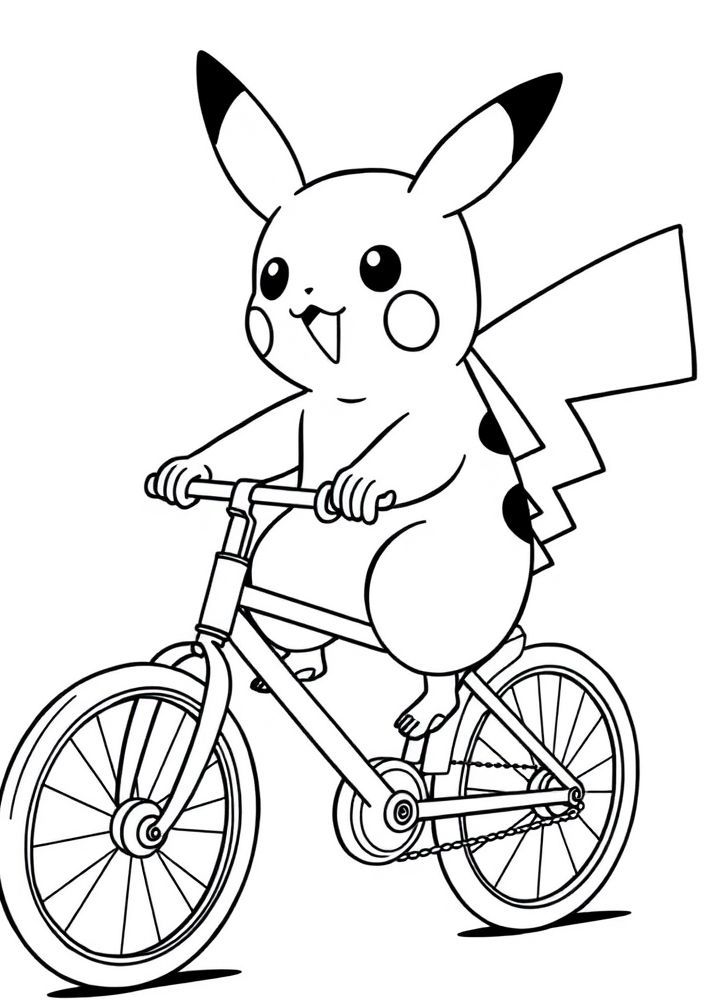 Desenho de Pikachu em um passeio de bicicleta para colorir