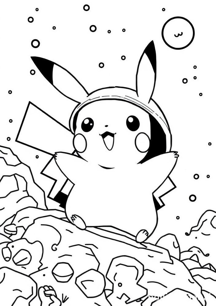 Desenho de Pikachu em uma aventura espacial para colorir