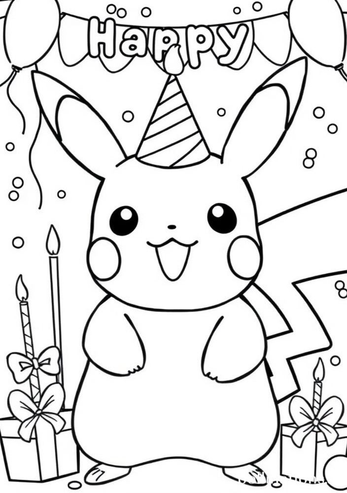 Desenho de Pikachu em uma festa de aniversário para colorir
