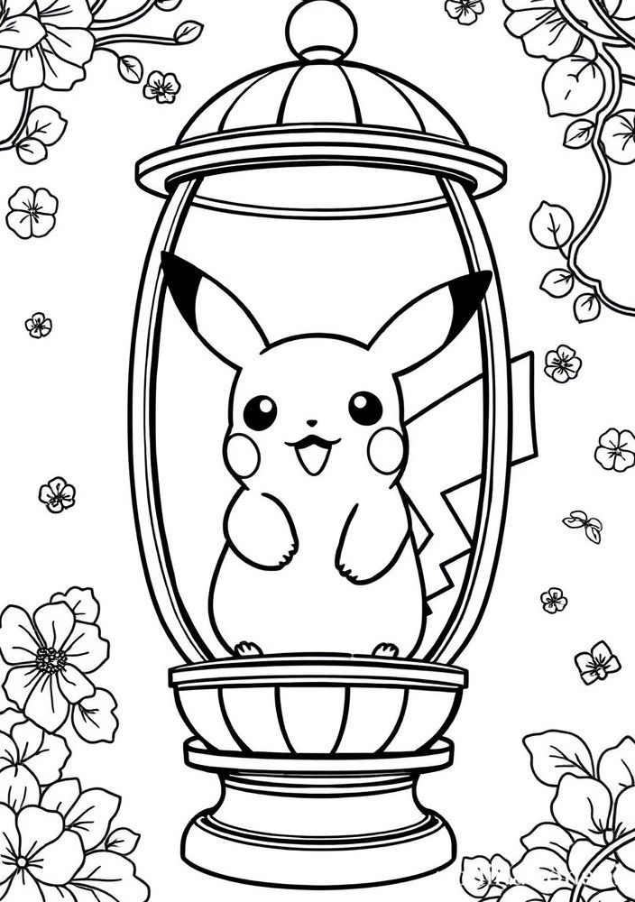 Desenho de Pikachu em uma lanterna para colorir