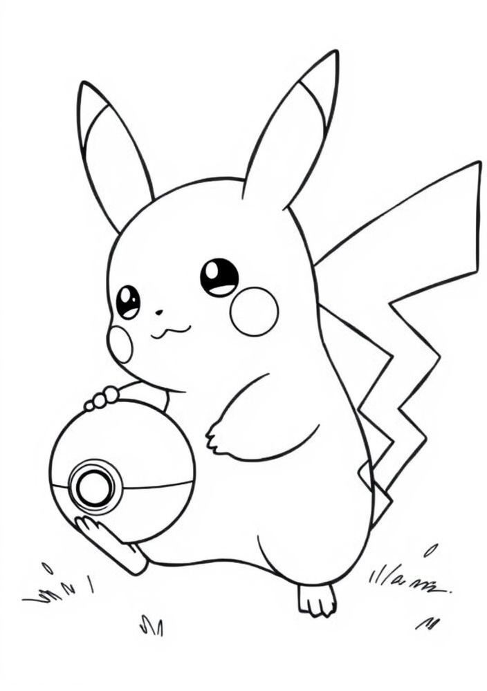 Desenho de Pikachu jogando bola para colorir