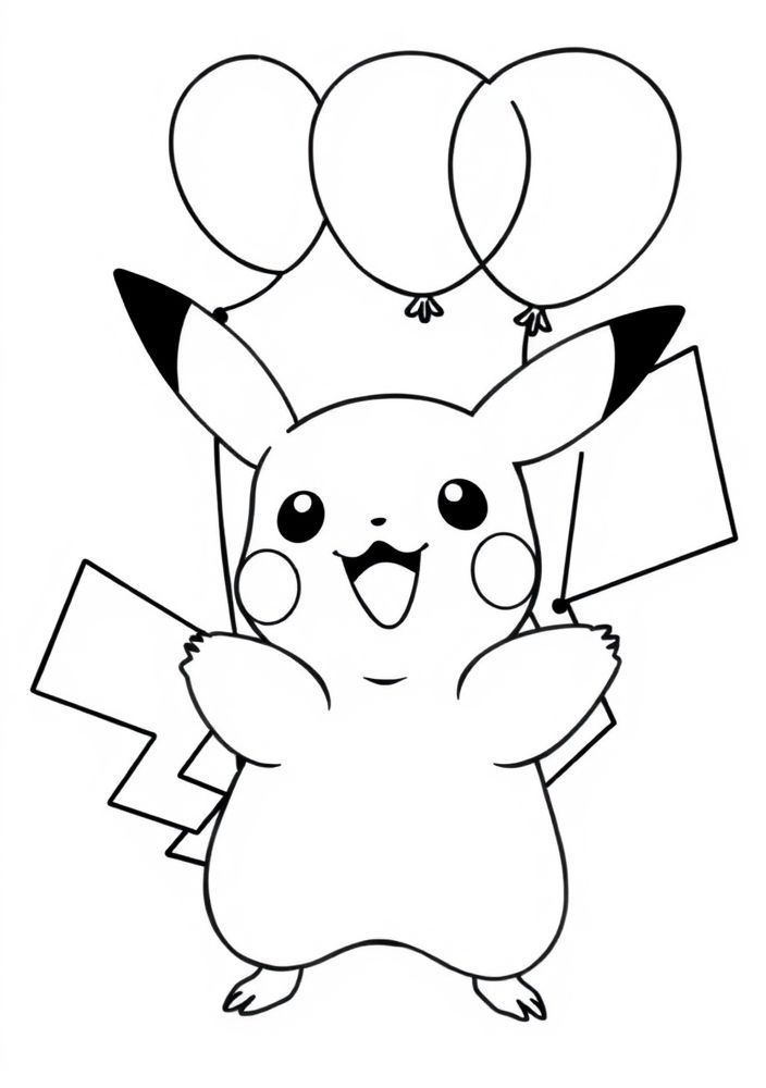 Desenho de Pikachu sorridente com balões para colorir