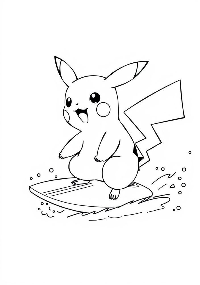 Desenho de Pikachu surfando na praia para colorir